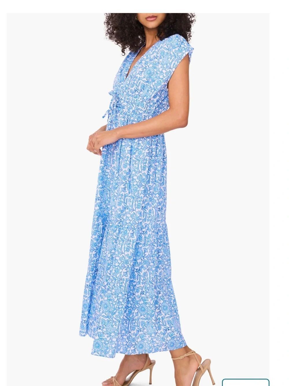 CeCe Light Blue Floral Cap Sleeve Bow-Front Maxi Dress size XL
